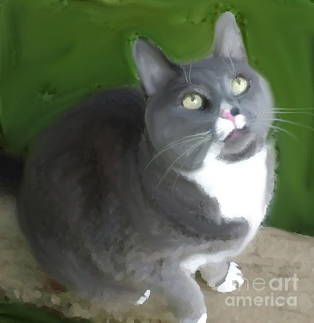 Gray Cat Painting - Pearl in a whirl #1 by Maria Elena Gonzalez