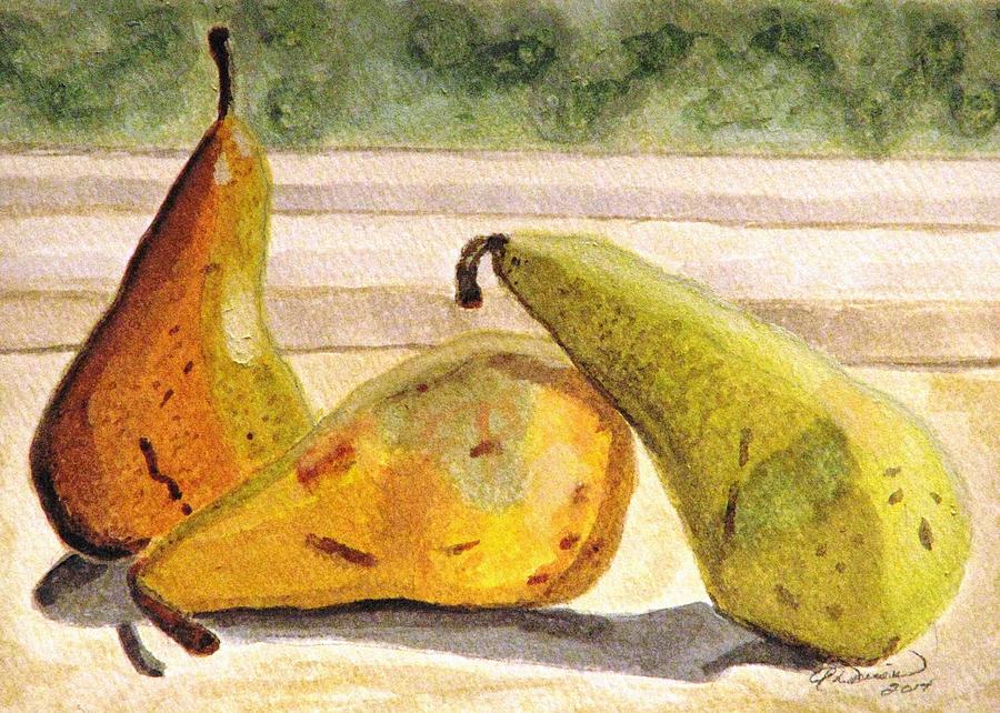 Pear Painting - Pears Ripening On The Windowsill by Angela Davies