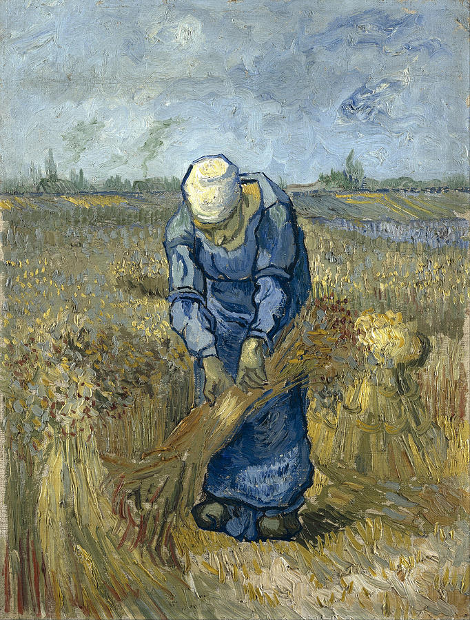 Peasant woman binding sheaves #4 Painting by Vincent van Gogh