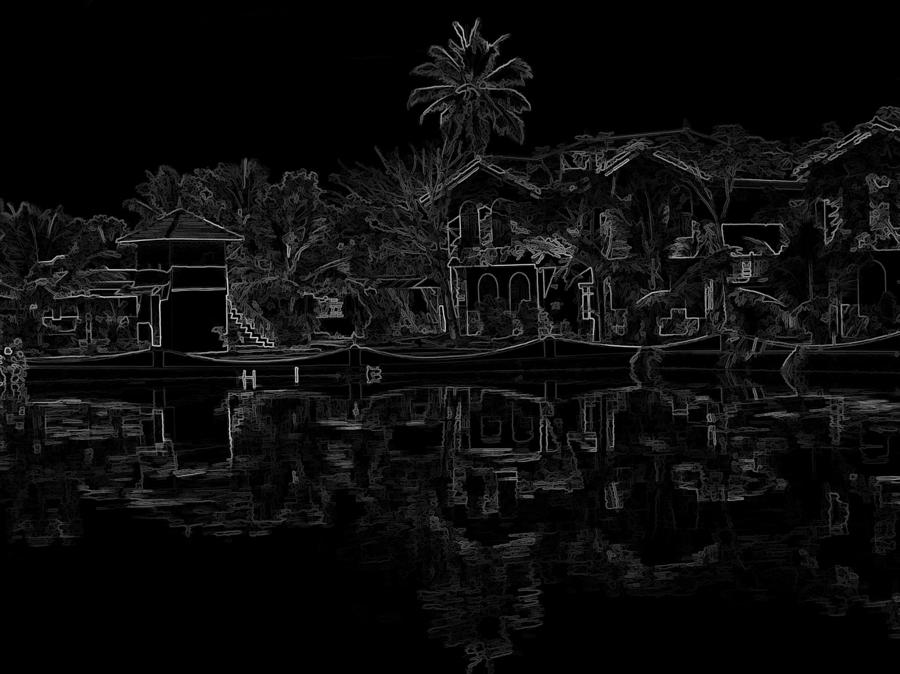 Pencil - View of the cottages and lagoon water #1 Digital Art by Ashish Agarwal