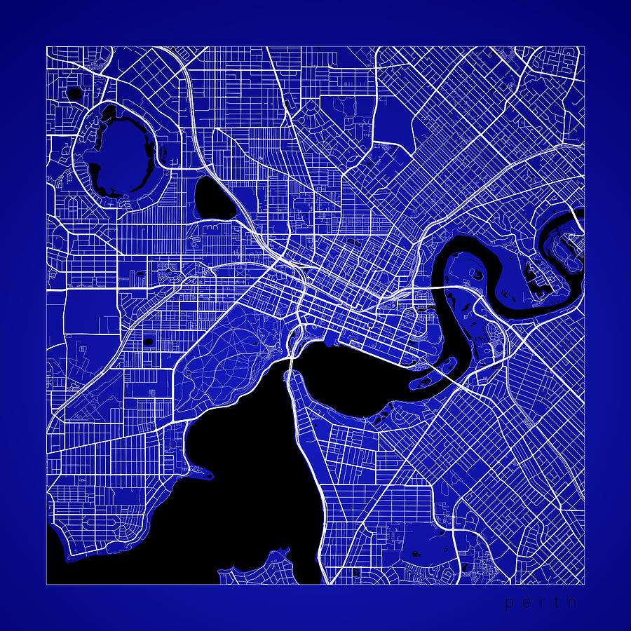 Perth Street Map Perth Australia Road Map Art on Color Digital Art by