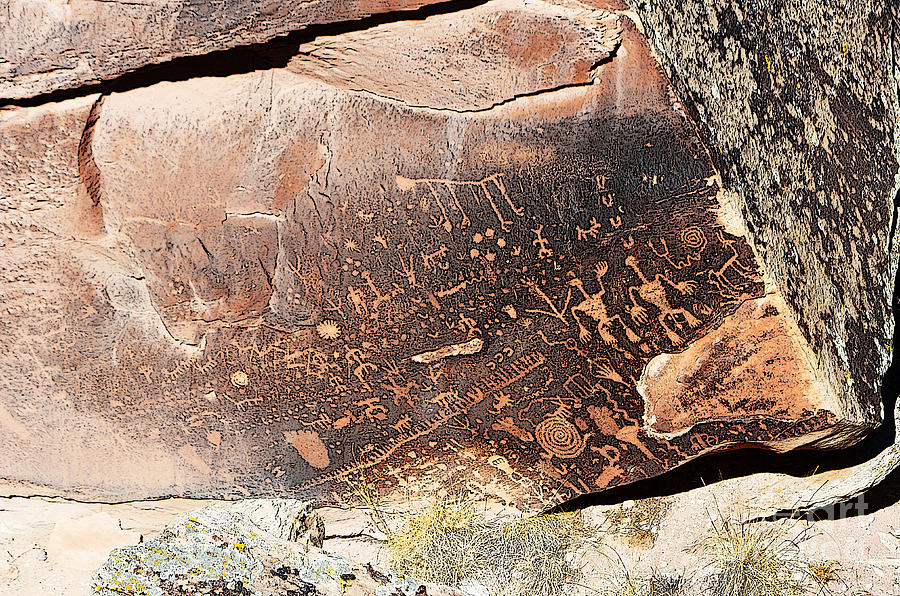 Petroglyphs on Newspaper Rock Petrified Forest National Park Poster Edges #1 Digital Art by Shawn OBrien
