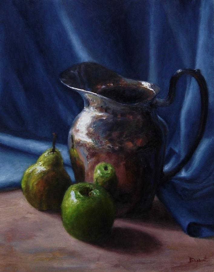 Pewter Pear and Apple Painting by Debra Bryant - Fine Art America