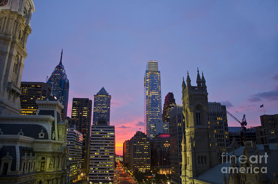 Philadelphia city center at sunset #2 Photograph by Perry Van Munster