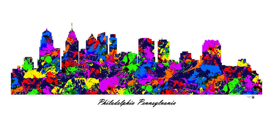 Philadelphia Pennsylvania Paint Splatter Skyline #1 Digital Art by Gregory Murray