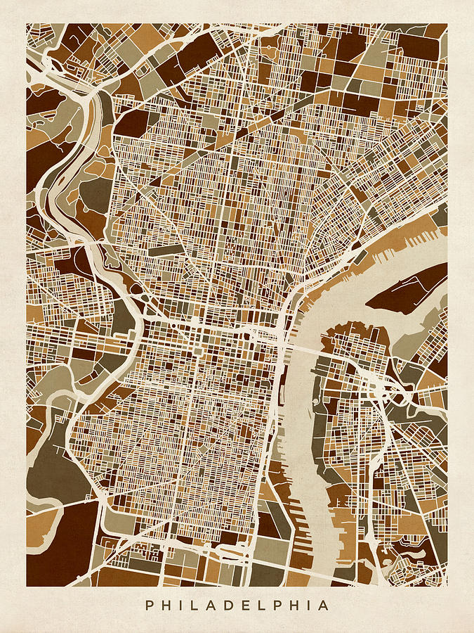 Philadelphia Digital Art - Philadelphia Pennsylvania Street Map #1 by Michael Tompsett