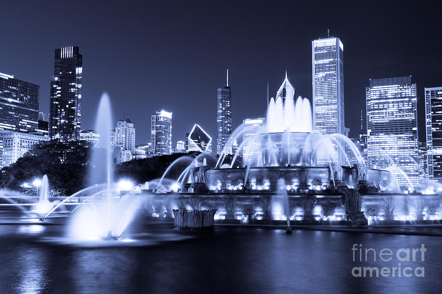 Photo of Chicago at Night with Buckingham Fountain #1 Photograph by Paul Velgos