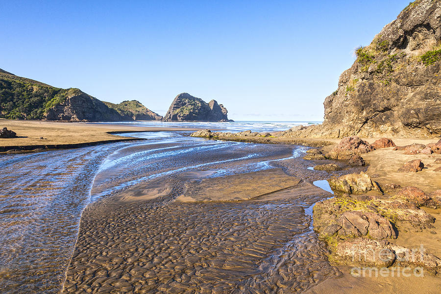 Beach Photograph - Piha Beach Textured Sand Auckland New Zealand #1 by Colin and Linda McKie