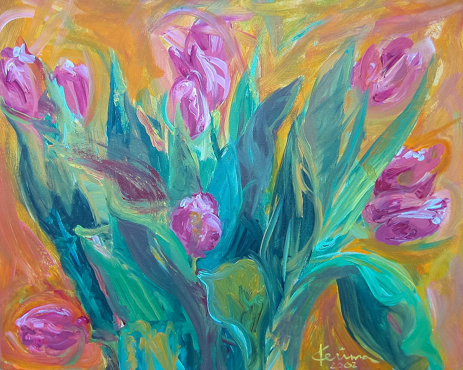 Pink Tulips Painting by Kerima Swain