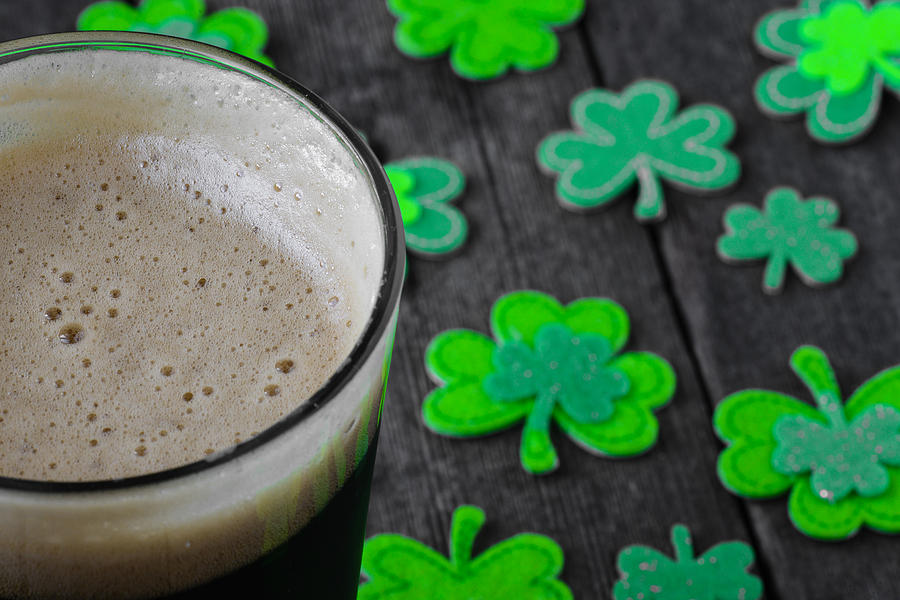 Pint of Stout Beer with Green Shamrock #1 Photograph by Brandon Bourdages