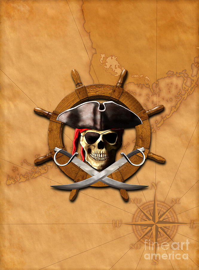 Skull Digital Art - Pirate Map #1 by Chris MacDonald