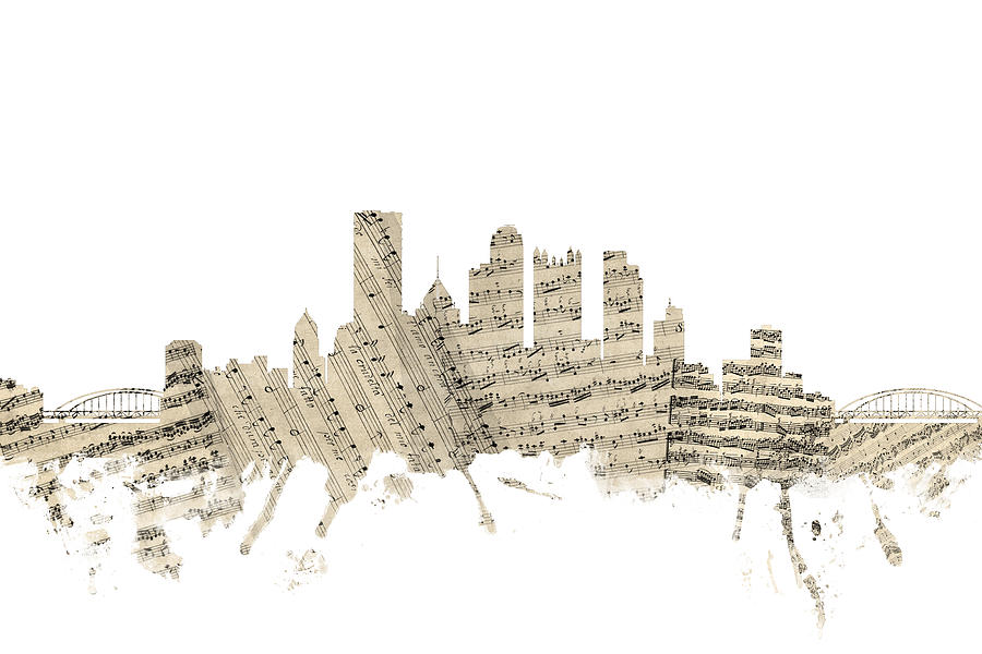 Pittsburgh Pennsylvania Skyline Sheet Music Cityscape #1 Digital Art by Michael Tompsett