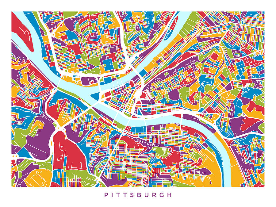 Pittsburgh Pennsylvania Street Map #1 Digital Art by Michael Tompsett