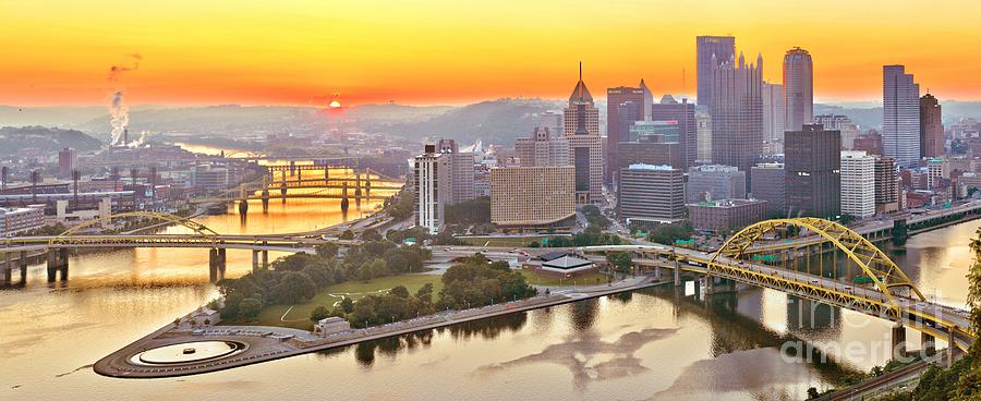 Pittsburgh Sunrise Panorama #1 Photograph by Adam Jewell