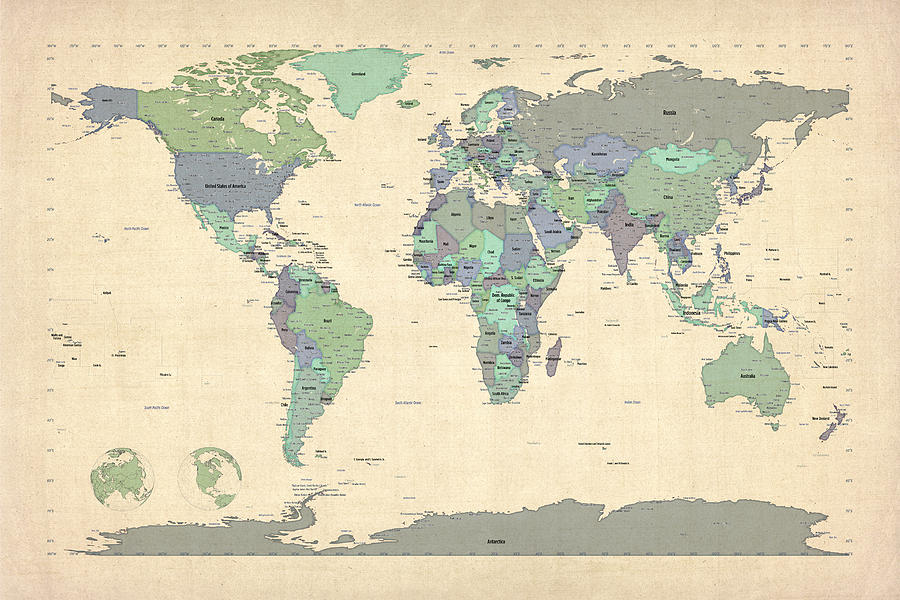 World Map Digital Art - Political Map of the World Map #1 by Michael Tompsett