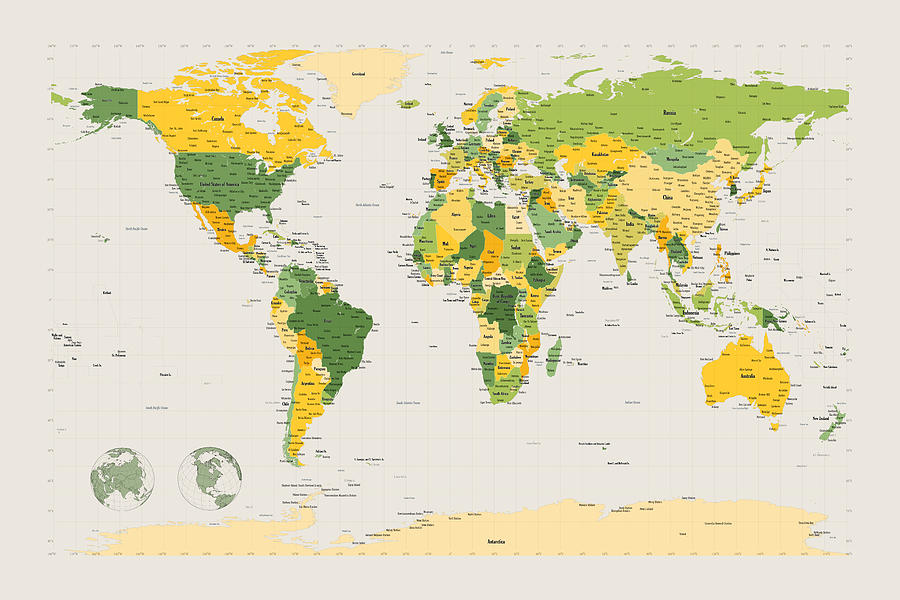 World Map Digital Art - Political Map of the World #1 by Michael Tompsett