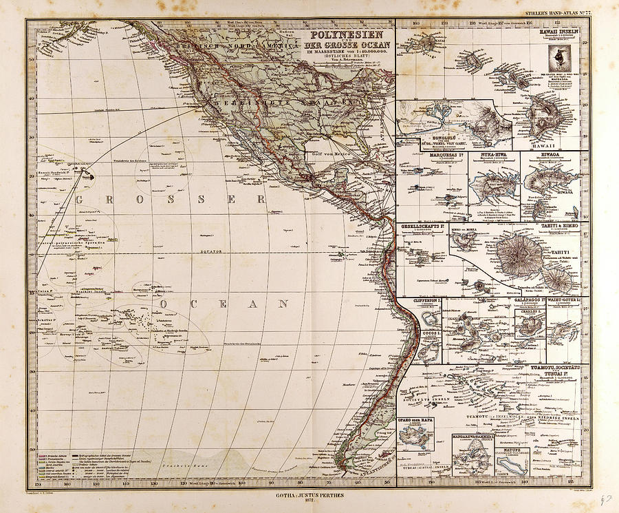 Polynesia Oceania Gotha Justus Perthes 1872 Atlas Drawing by English ...