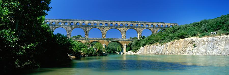 Tree Photograph - Pont Du Gard Roman Aqueduct Provence #1 by Panoramic Images