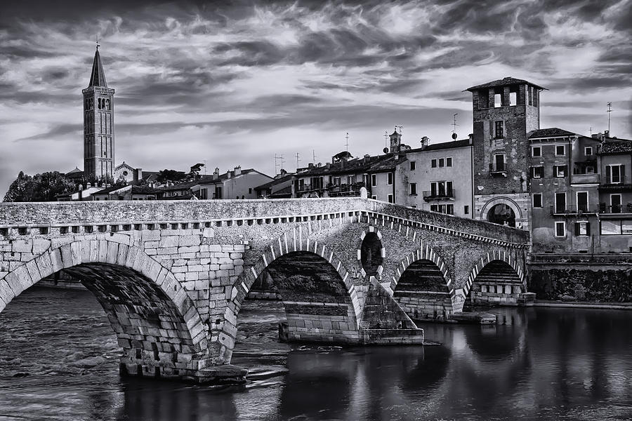 Ponte Pietra Verona in Black and White  Photograph by Carol Japp