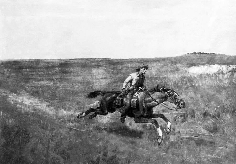 Landscape Photograph - Pony Express Rider #3 by Underwood Archives