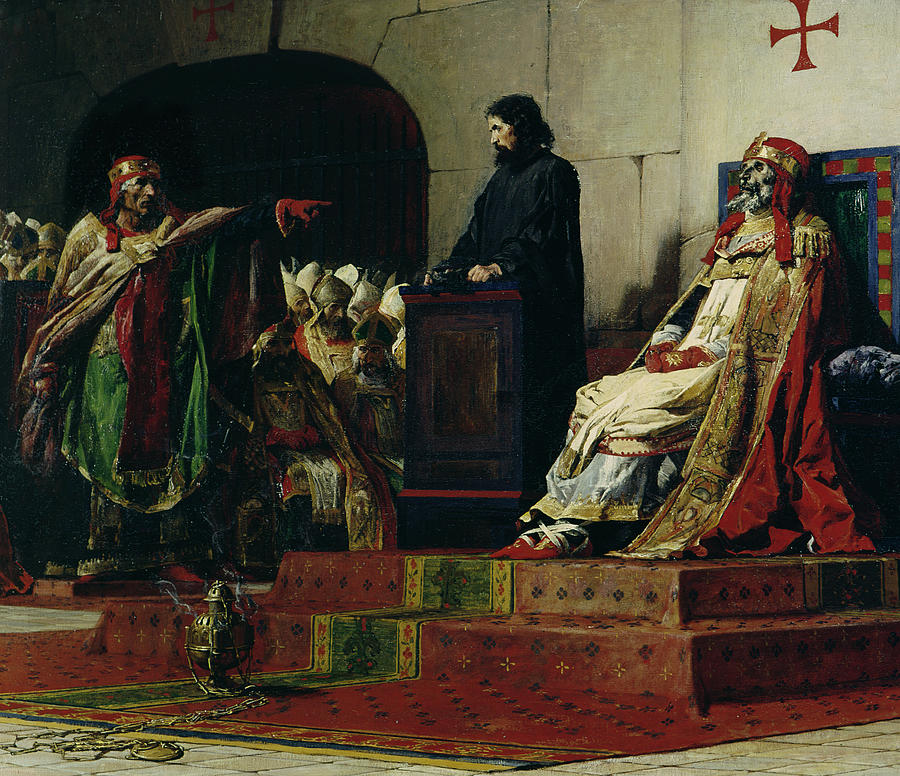 Pope Formosus and Pope Stephen VI Painting by Jean Paul Laurens