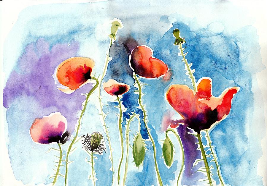 Poppies Field Poppy Watercolor Painting