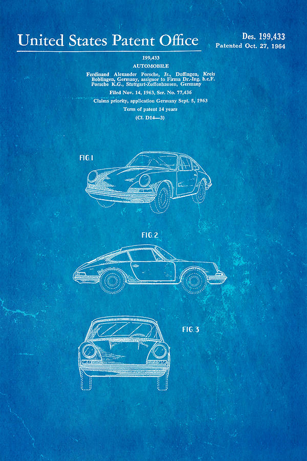 Car Photograph - Porsche 911 Car Patent Art 1964 Blueprint #1 by Ian Monk