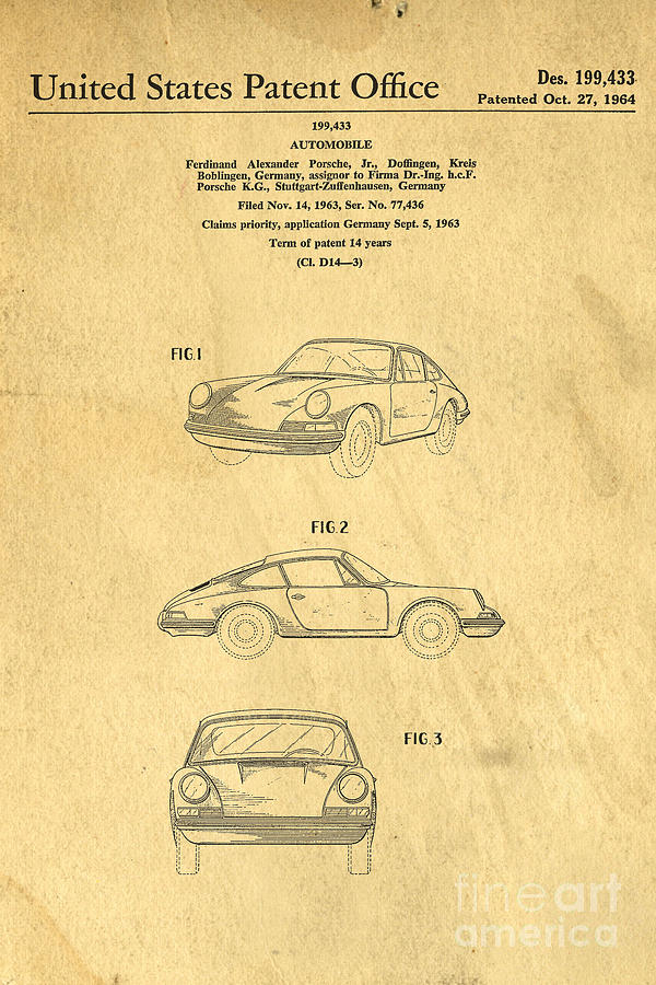 Porsche 911 Carrera 1964 Patent Art Digital Art