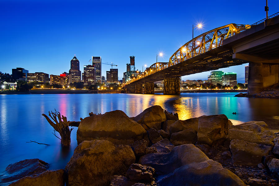 Portland Oregon Skyline at Blue Hour Photograph by Jit Lim - Fine Art ...