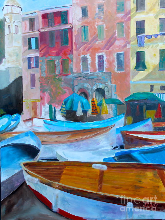 Boat Painting - Portofino #1 by Barbara Lynn Dunn