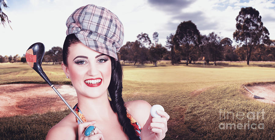 Portrait of a smiling retro female golfer #1 Photograph by Jorgo Photography
