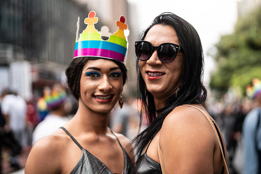 Portrait of Cross Dressing Friends in Gay Pride Parade #1 Photograph by FG Trade