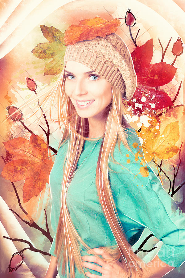 Pretty blond girl in autumn fashion illustration Photograph by Jorgo Photography