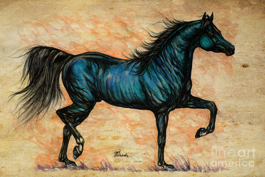 Horse Painting - Psychedelic Blue #1 by Ang El