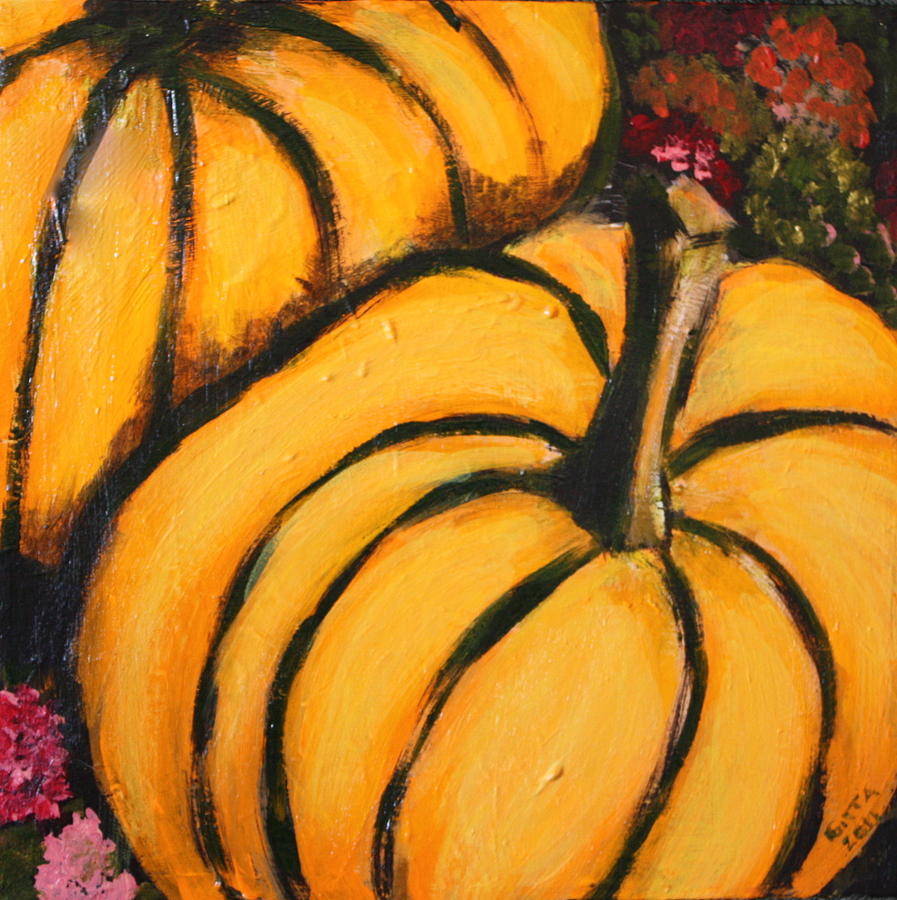 Orange Painting - Pumpkins #1 by Gitta Brewster