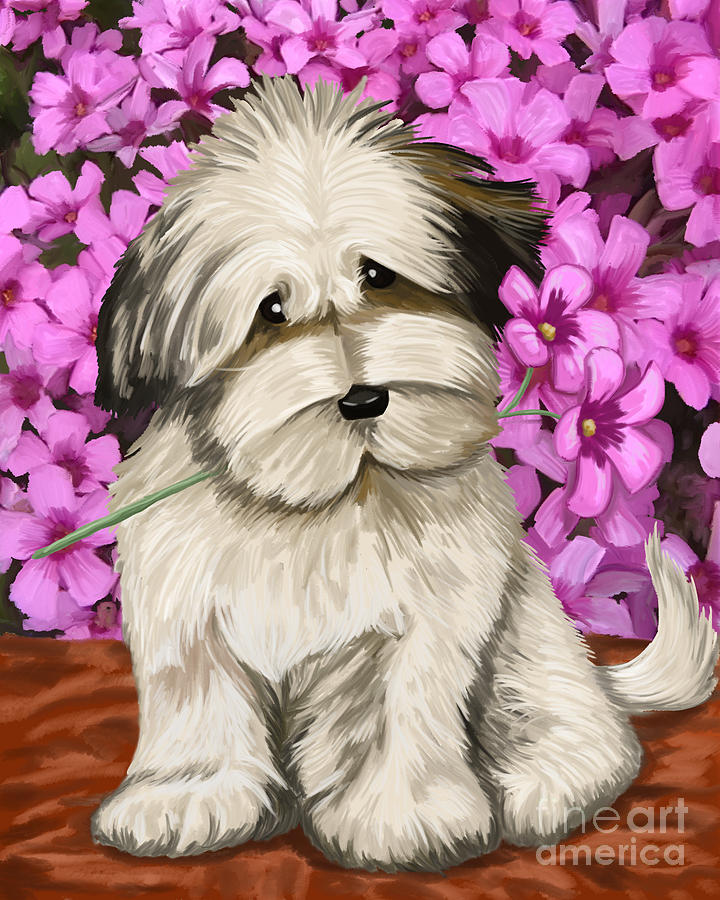 Puppy in the Flowers #1 Painting by Tim Gilliland