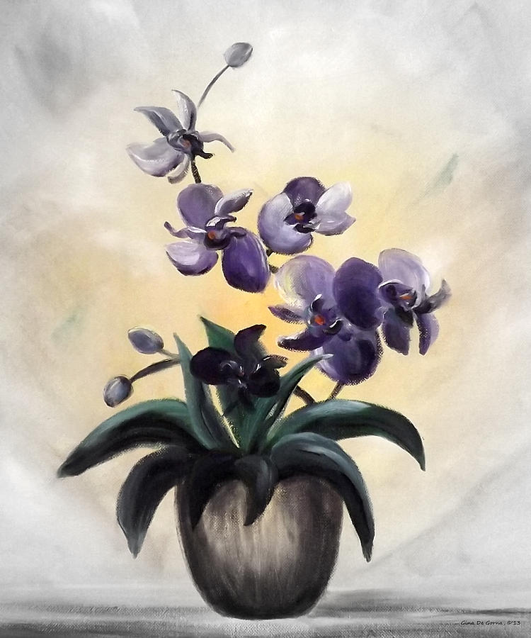 Purple Orchids 2 #1 Painting by Gina De Gorna