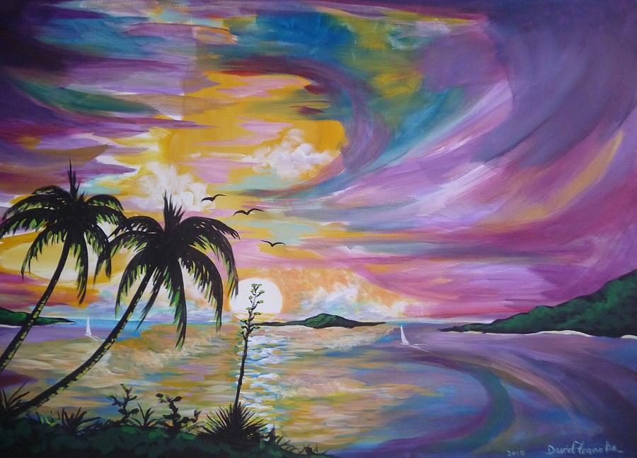 purple beach sunset painting