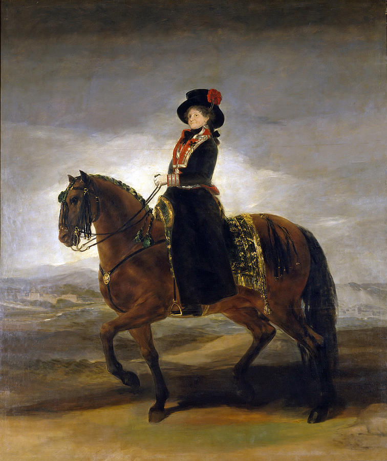 Queen Maria Luisa on Horseback #1 Painting by Francisco Goya