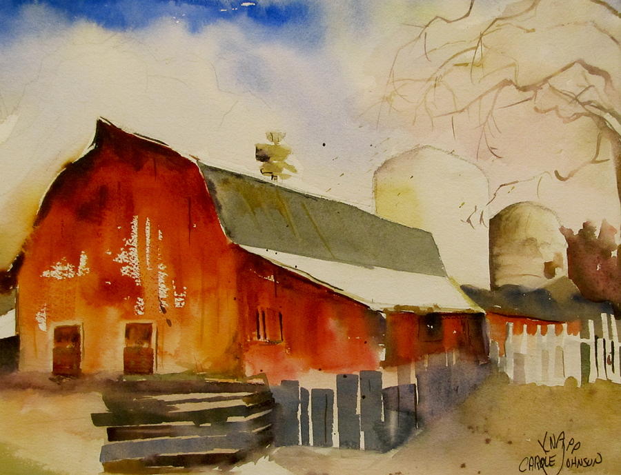 Quiet Red Barn #1 Painting by Carole Johnson