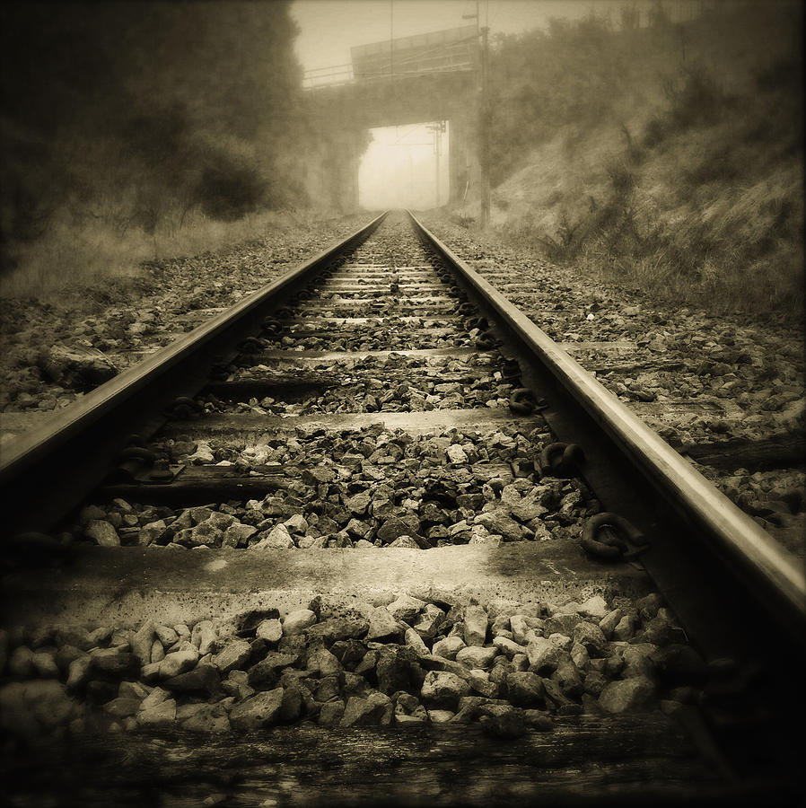 Sepia Photograph - Railway tracks #1 by Les Cunliffe