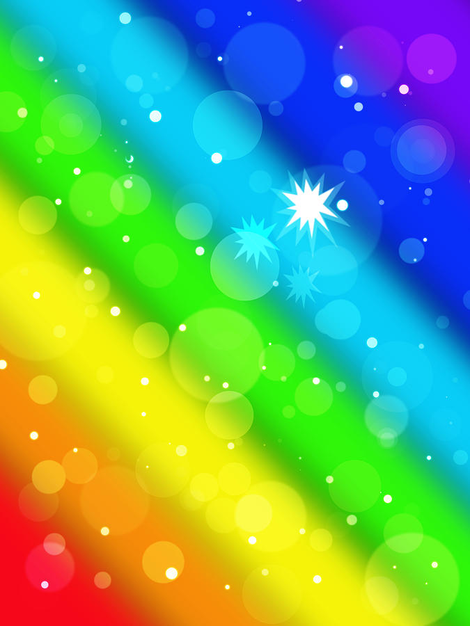 Abstract Digital Art - Rainbow Bokeh Circles and Stars #1 by Gill Billington