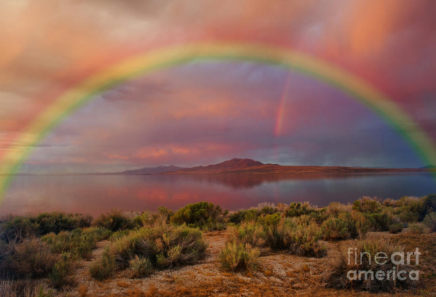 Rainbow Over Antelope Island #1 Photograph by Dennis Hammer