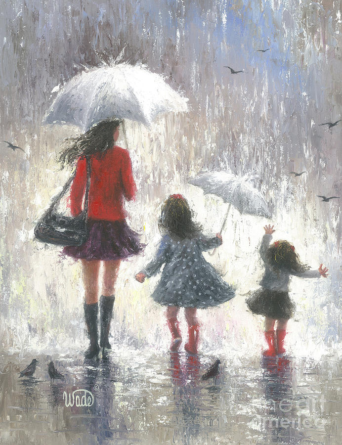 Wall Decor Painting - Rainy Day Walk With Mom #1 by Vickie Wade