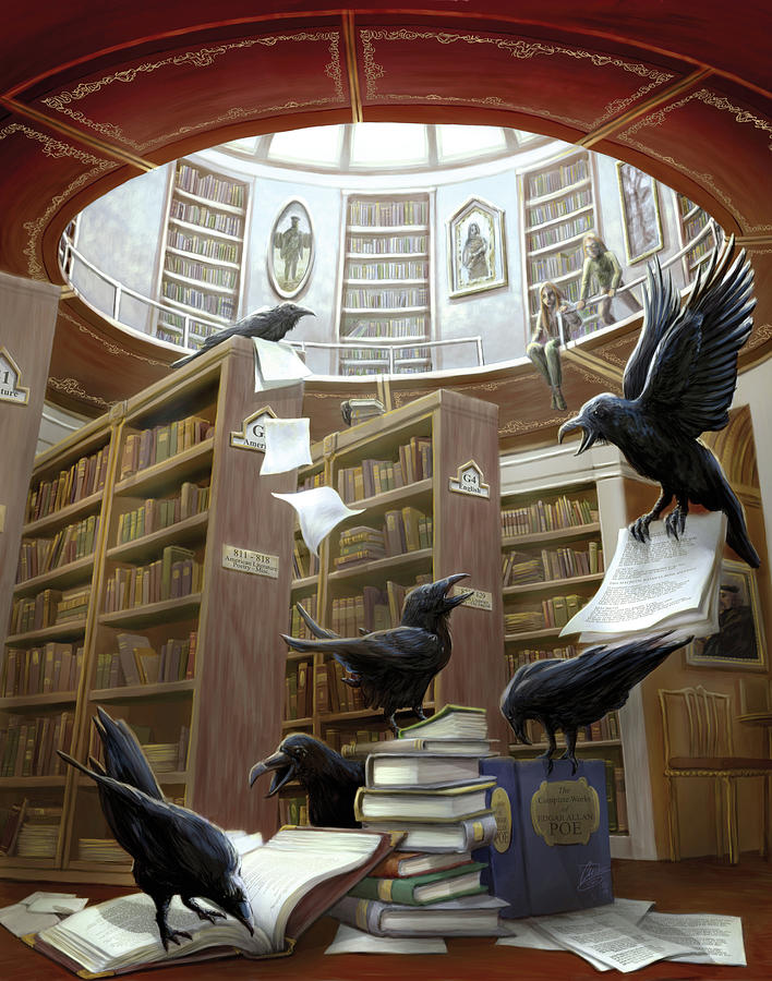 Book Painting - Ravens In The Library #2 by MGL Meiklejohn Graphics Licensing