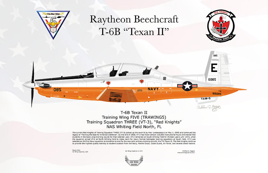 Raytheon Beechcraft T-6B Texan II FLAG BACKGROUND Digital Art by Arthur Eggers