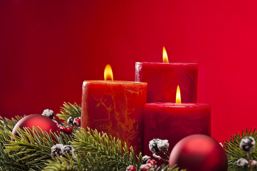 Winter Photograph - Red advent wreath with candles #1 by U Schade