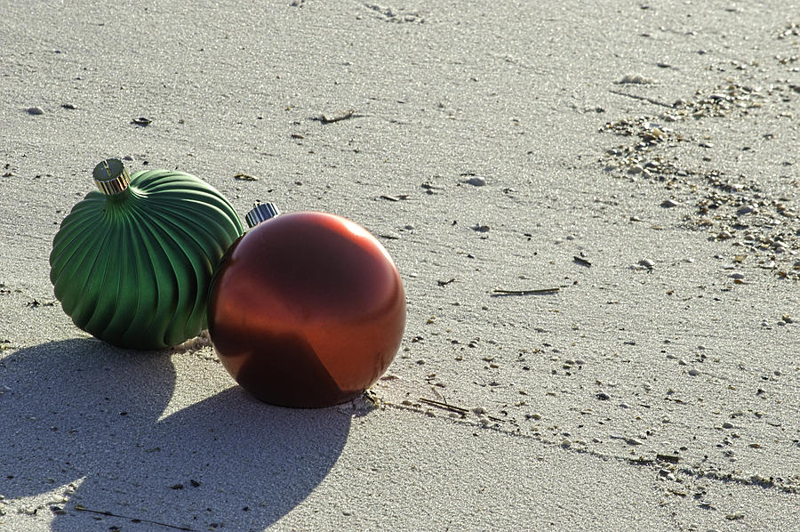 Red and Green Bulbs on the Beach Digital Art by Michael Thomas