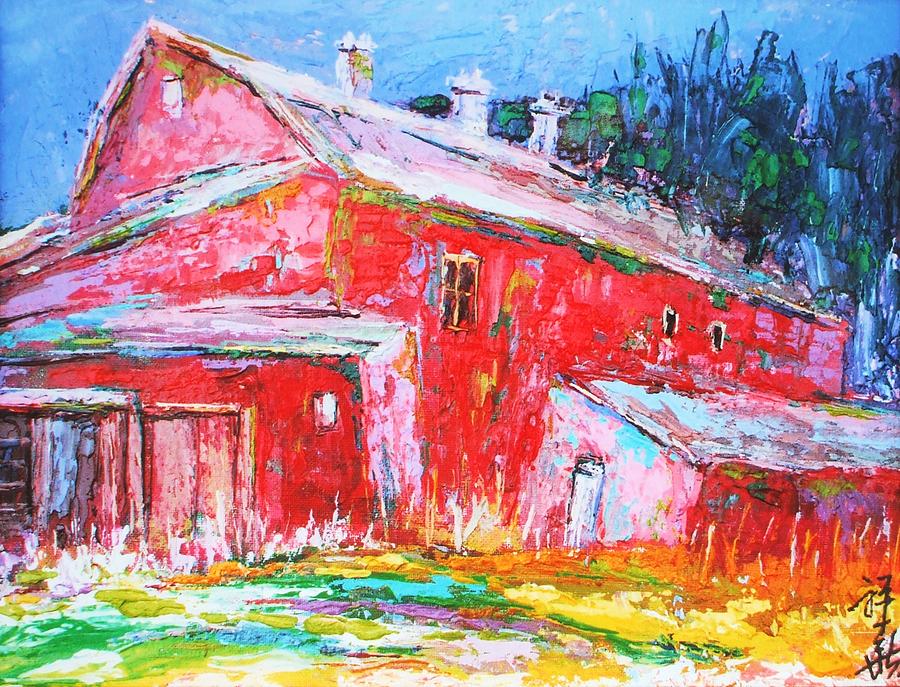 Red Barn And Sheds Painting By Siang Hua Wang