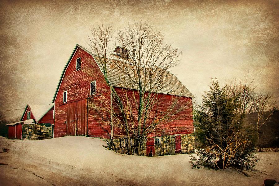 Winter Photograph - Red Barn #1 by Lisa Hurylovich